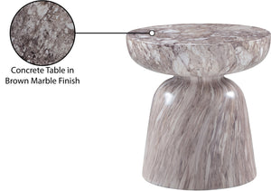 Meridian Furniture Avellino Art Deco Sculptural Concrete End Table with Marble Effect Finish Indoor Outdoor Use Brown 99052Brown-ET
