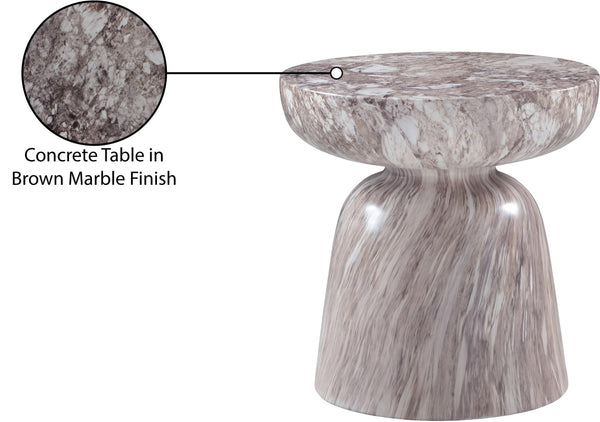 Meridian Furniture Avellino Art Deco Sculptural Concrete End Table with Marble Effect Finish Indoor Outdoor Use Brown 99052Brown-ET