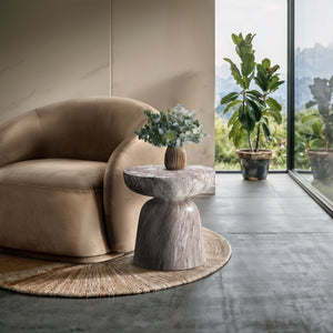 Meridian Furniture Avellino Art Deco Sculptural Concrete End Table with Marble Effect Finish Indoor Outdoor Use Brown 99052Brown-ET