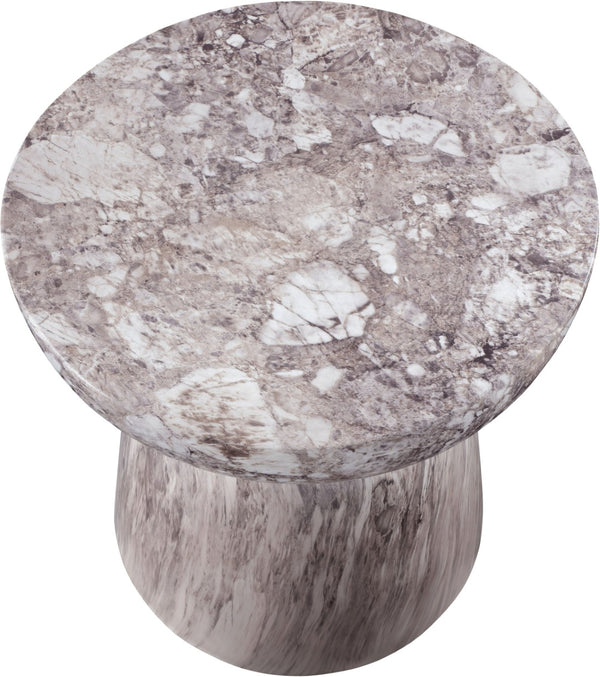Meridian Furniture Avellino Art Deco Sculptural Concrete End Table with Marble Effect Finish Indoor Outdoor Use Brown 99052Brown-ET