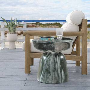 Meridian Furniture Avellino Art Deco Sculptural Concrete End Table with Marble Effect Finish Indoor Outdoor Use Green 99052Green-ET