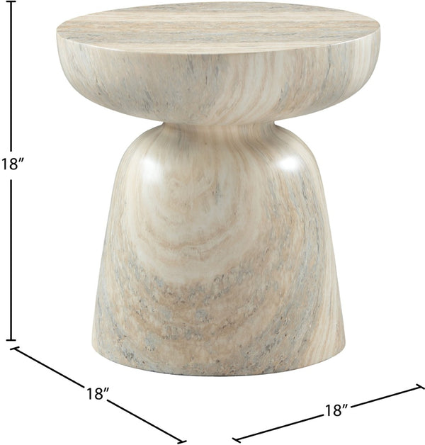 Meridian Furniture Avellino Art Deco Sculptural Concrete End Table with Marble Effect Finish Indoor Outdoor Use Natural 99052Travertine-ET