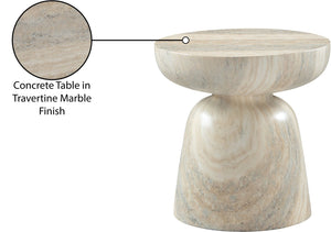 Meridian Furniture Avellino Art Deco Sculptural Concrete End Table with Marble Effect Finish Indoor Outdoor Use Natural 99052Travertine-ET