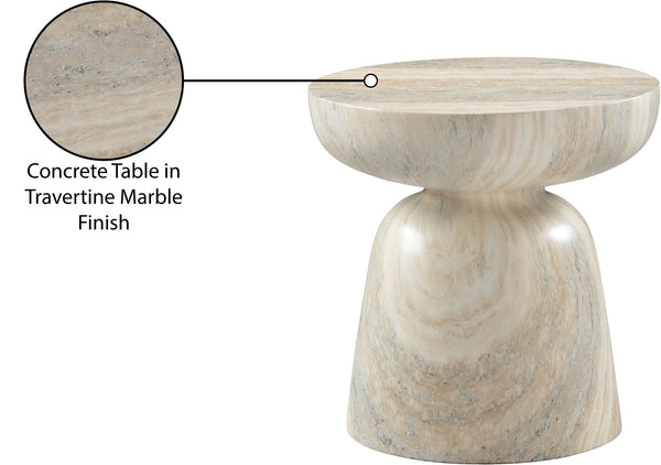 Meridian Furniture Avellino Art Deco Sculptural Concrete End Table with Marble Effect Finish Indoor Outdoor Use Natural 99052Travertine-ET