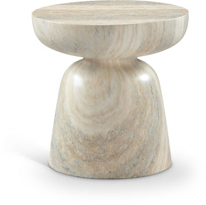 Meridian Furniture Avellino Art Deco Sculptural Concrete End Table with Marble Effect Finish Indoor Outdoor Use Natural 99052Travertine-ET