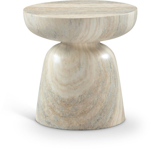 Meridian Furniture Avellino Art Deco Sculptural Concrete End Table with Marble Effect Finish Indoor Outdoor Use Natural 99052Travertine-ET