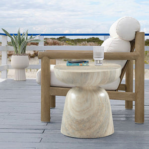Meridian Furniture Avellino Art Deco Sculptural Concrete End Table with Marble Effect Finish Indoor Outdoor Use Natural 99052Travertine-ET