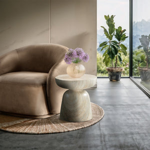 Meridian Furniture Avellino Art Deco Sculptural Concrete End Table with Marble Effect Finish Indoor Outdoor Use Natural 99052Travertine-ET
