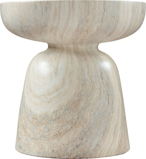 Meridian Furniture Avellino Art Deco Sculptural Concrete End Table with Marble Effect Finish Indoor Outdoor Use Natural 99052Travertine-ET