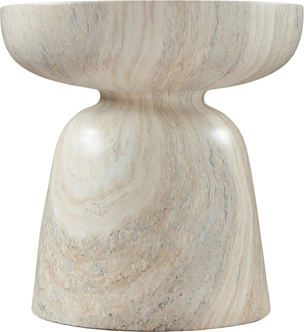 Meridian Furniture Avellino Art Deco Sculptural Concrete End Table with Marble Effect Finish Indoor Outdoor Use Natural 99052Travertine-ET