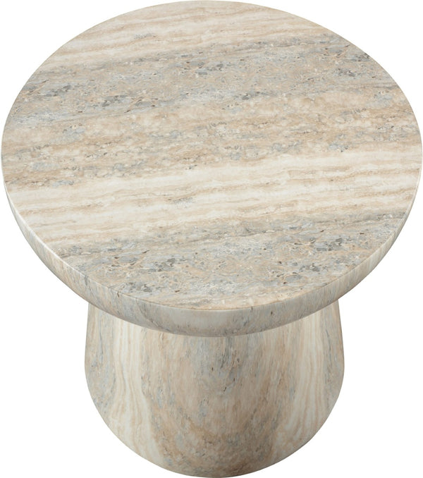 Meridian Furniture Avellino Art Deco Sculptural Concrete End Table with Marble Effect Finish Indoor Outdoor Use Natural 99052Travertine-ET