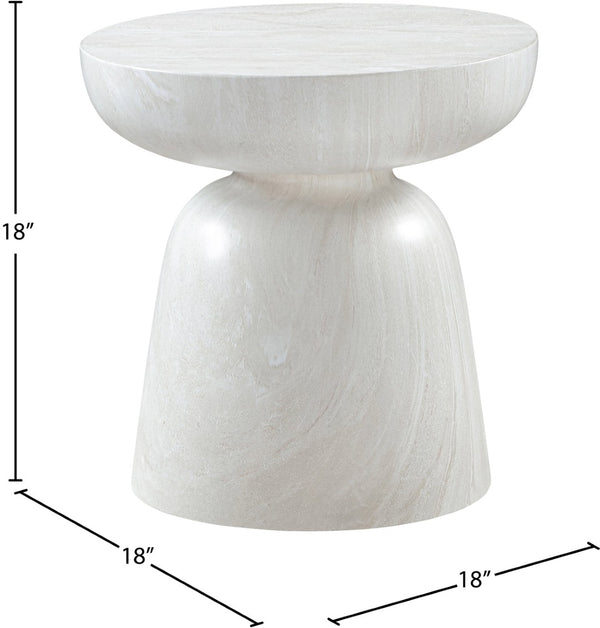 Meridian Furniture Avellino Art Deco Sculptural Concrete End Table with Marble Effect Finish Indoor Outdoor Use White 99052White-ET