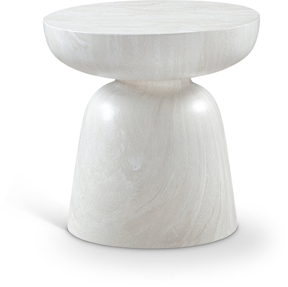 Meridian Furniture Avellino Art Deco Sculptural Concrete End Table with Marble Effect Finish Indoor Outdoor Use White 99052White-ET