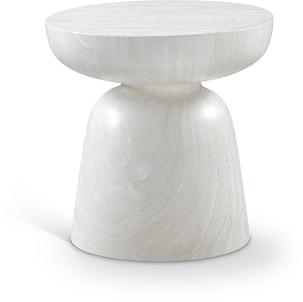 Meridian Furniture Avellino Art Deco Sculptural Concrete End Table with Marble Effect Finish Indoor Outdoor Use White 99052White-ET