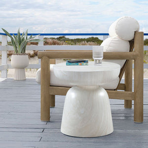 Meridian Furniture Avellino Art Deco Sculptural Concrete End Table with Marble Effect Finish Indoor Outdoor Use White 99052White-ET