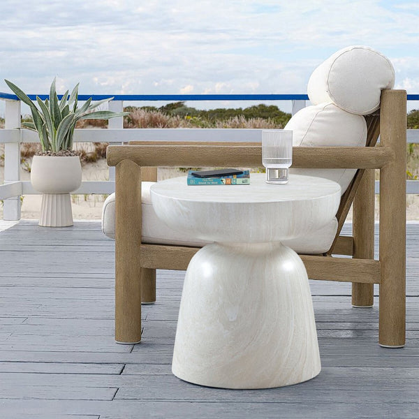 Meridian Furniture Avellino Art Deco Sculptural Concrete End Table with Marble Effect Finish Indoor Outdoor Use White 99052White-ET