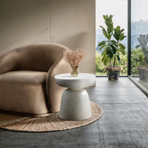 Meridian Furniture Avellino Art Deco Sculptural Concrete End Table with Marble Effect Finish Indoor Outdoor Use White 99052White-ET