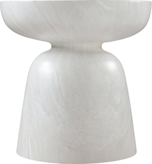 Meridian Furniture Avellino Art Deco Sculptural Concrete End Table with Marble Effect Finish Indoor Outdoor Use White 99052White-ET