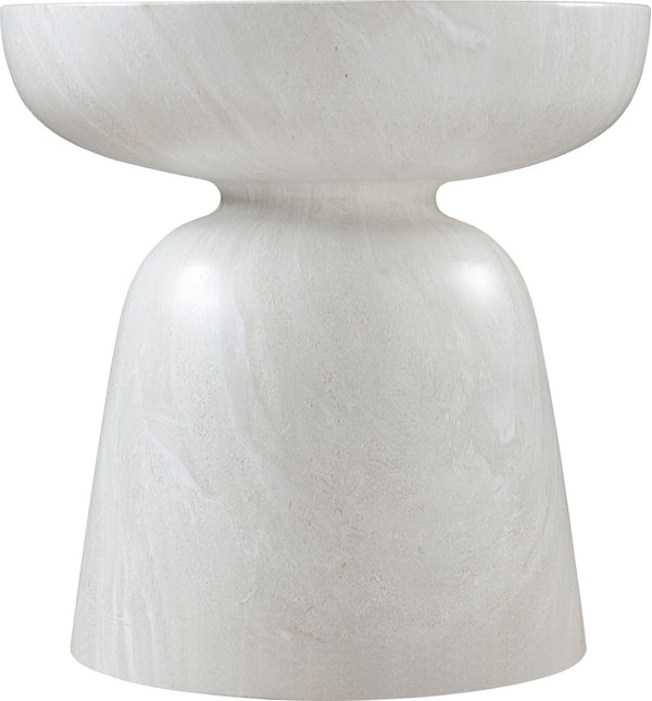 Meridian Furniture Avellino Art Deco Sculptural Concrete End Table with Marble Effect Finish Indoor Outdoor Use White 99052White-ET