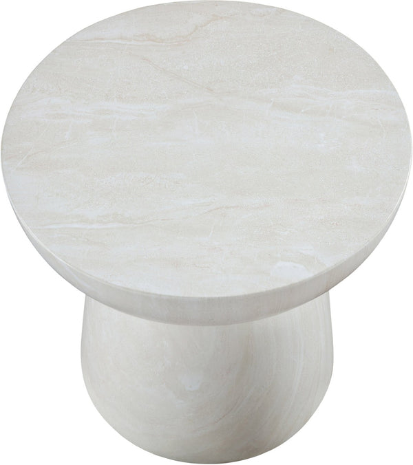 Meridian Furniture Avellino Art Deco Sculptural Concrete End Table with Marble Effect Finish Indoor Outdoor Use White 99052White-ET