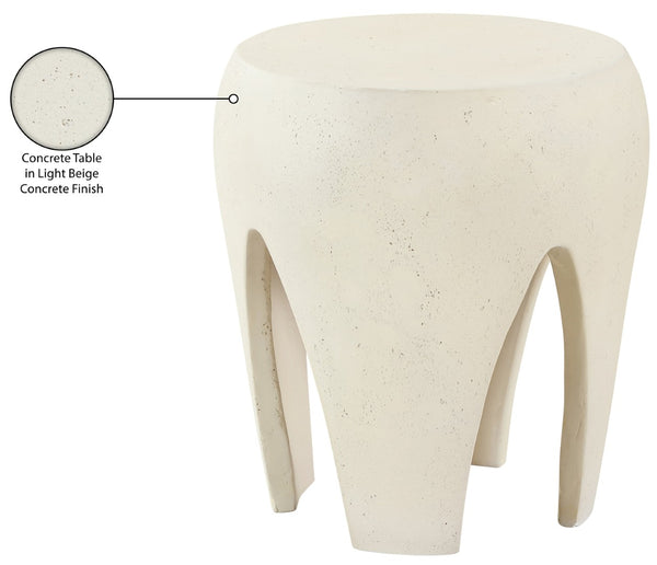 Meridian Furniture Moxie Sculptural Concrete Fiberglass End Table with Arched Legs for Indoor Outdoor Living Cream 99053Cream-ET