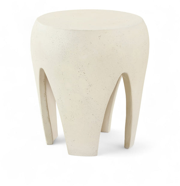Meridian Furniture Moxie Sculptural Concrete Fiberglass End Table with Arched Legs for Indoor Outdoor Living Cream 99053Cream-ET