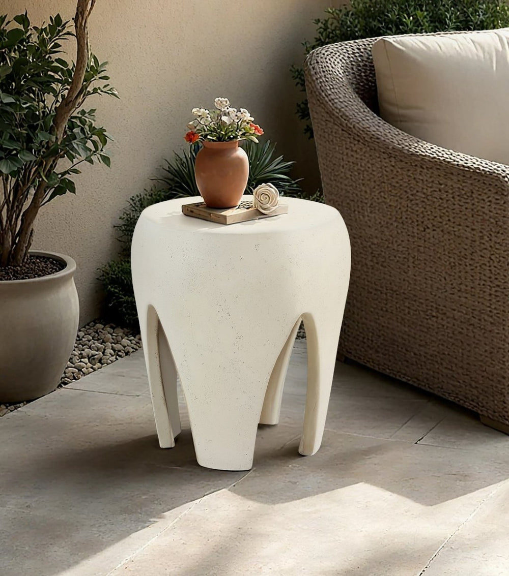 Meridian Furniture Moxie Sculptural Concrete Fiberglass End Table with Arched Legs for Indoor Outdoor Living Cream 99053Cream-ET