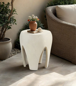 Meridian Furniture Moxie Sculptural Concrete Fiberglass End Table with Arched Legs for Indoor Outdoor Living Cream 99053Cream-ET
