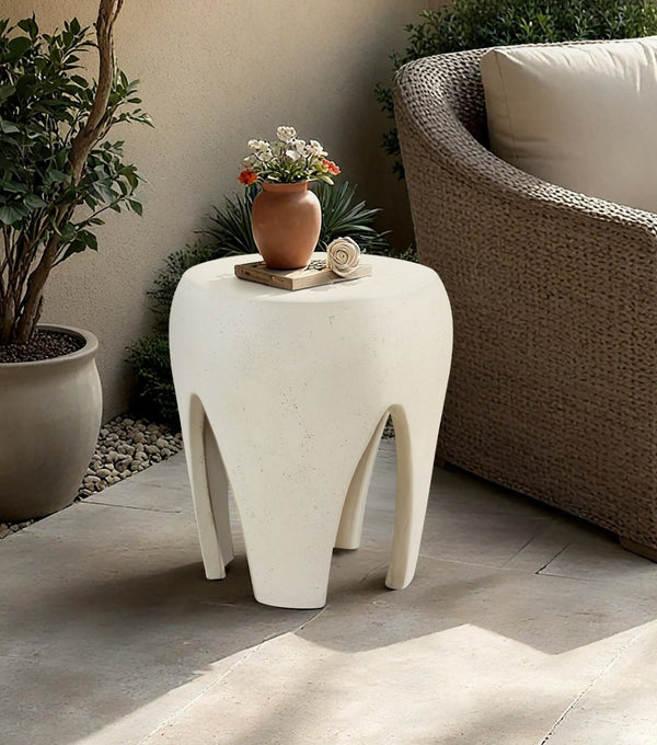 Meridian Furniture Moxie Sculptural Concrete Fiberglass End Table with Arched Legs for Indoor Outdoor Living Cream 99053Cream-ET
