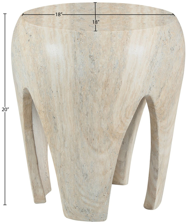 Meridian Furniture Moxie Sculptural Concrete Fiberglass End Table with Arched Legs for Indoor Outdoor Living Natural 99053Travertine-ET