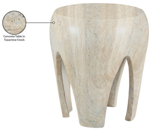 Meridian Furniture Moxie Sculptural Concrete Fiberglass End Table with Arched Legs for Indoor Outdoor Living Natural 99053Travertine-ET