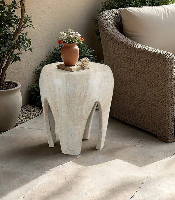 Meridian Furniture Moxie Sculptural Concrete Fiberglass End Table with Arched Legs for Indoor Outdoor Living Natural 99053Travertine-ET