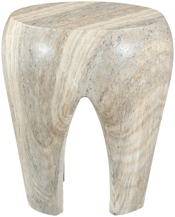 Meridian Furniture Moxie Sculptural Concrete Fiberglass End Table with Arched Legs for Indoor Outdoor Living Natural 99053Travertine-ET