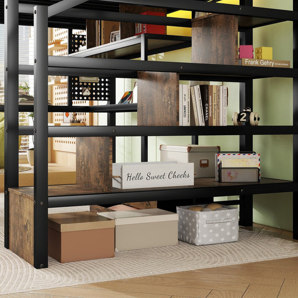 English Elm Full Size Loft Bed With Desk, Wardrobe & Led Light – Space-Saving Metal Design For Kids' Rooms! W2593S00019