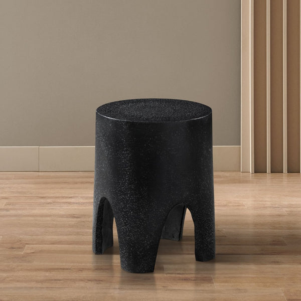 Meridian Furniture Foligno Sculptural Concrete End Table with Arched Cutouts for Indoor Outdoor Living Spaces Black 99054Black-ET