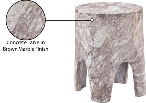 Meridian Furniture Foligno Sculptural Concrete End Table with Arched Cutouts for Indoor Outdoor Living Spaces Brown 99054Brown-ET