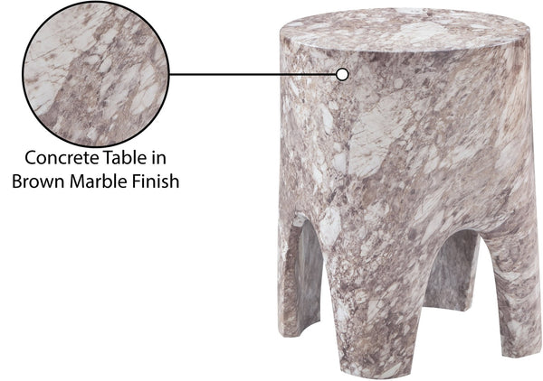 Meridian Furniture Foligno Sculptural Concrete End Table with Arched Cutouts for Indoor Outdoor Living Spaces Brown 99054Brown-ET