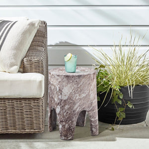 Meridian Furniture Foligno Sculptural Concrete End Table with Arched Cutouts for Indoor Outdoor Living Spaces Brown 99054Brown-ET