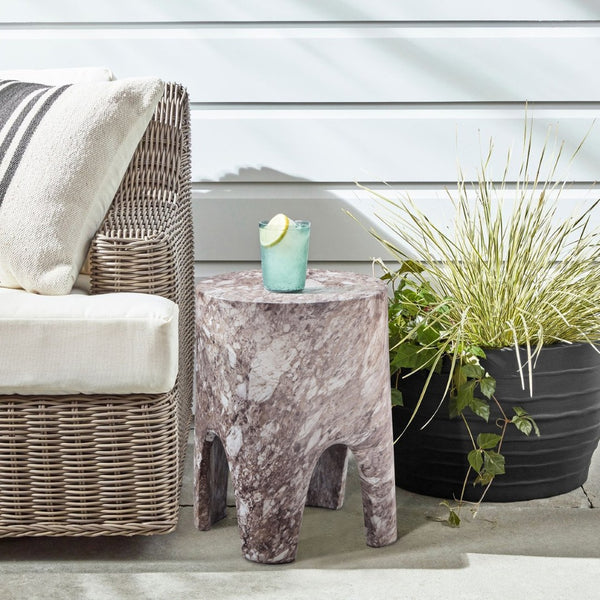 Meridian Furniture Foligno Sculptural Concrete End Table with Arched Cutouts for Indoor Outdoor Living Spaces Brown 99054Brown-ET
