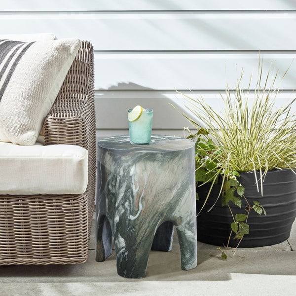 Meridian Furniture Foligno Sculptural Concrete End Table with Arched Cutouts for Indoor Outdoor Living Spaces Green 99054Green-ET