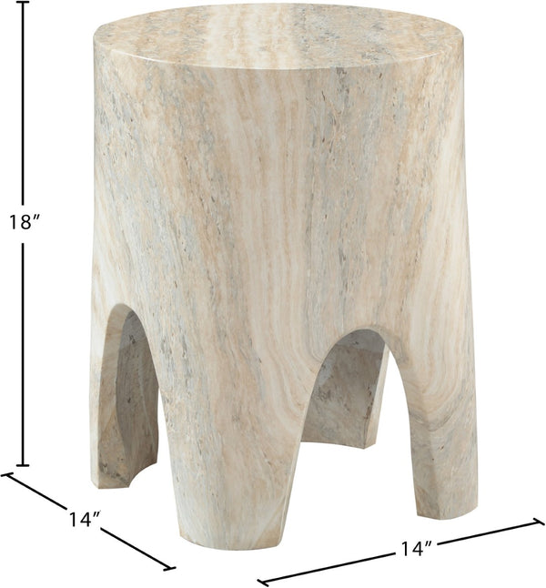Meridian Furniture Foligno Sculptural Concrete End Table with Arched Cutouts for Indoor Outdoor Living Spaces Natural 99054Travertine-ET