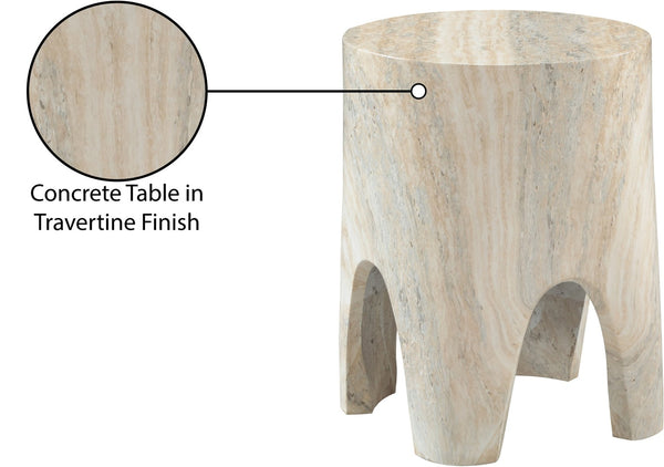 Meridian Furniture Foligno Sculptural Concrete End Table with Arched Cutouts for Indoor Outdoor Living Spaces Natural 99054Travertine-ET