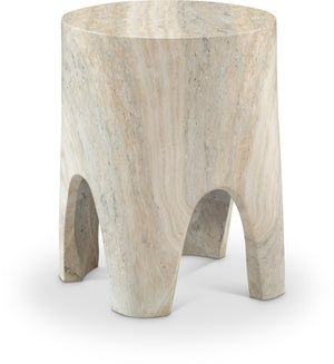 Meridian Furniture Foligno Sculptural Concrete End Table with Arched Cutouts for Indoor Outdoor Living Spaces Natural 99054Travertine-ET