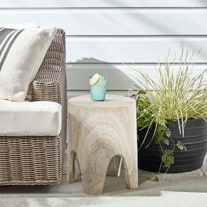 Meridian Furniture Foligno Sculptural Concrete End Table with Arched Cutouts for Indoor Outdoor Living Spaces Natural 99054Travertine-ET