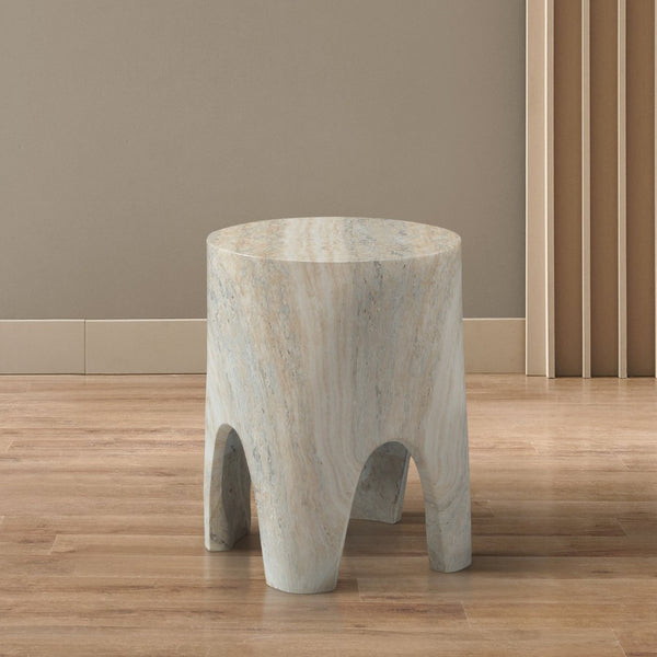 Meridian Furniture Foligno Sculptural Concrete End Table with Arched Cutouts for Indoor Outdoor Living Spaces Natural 99054Travertine-ET