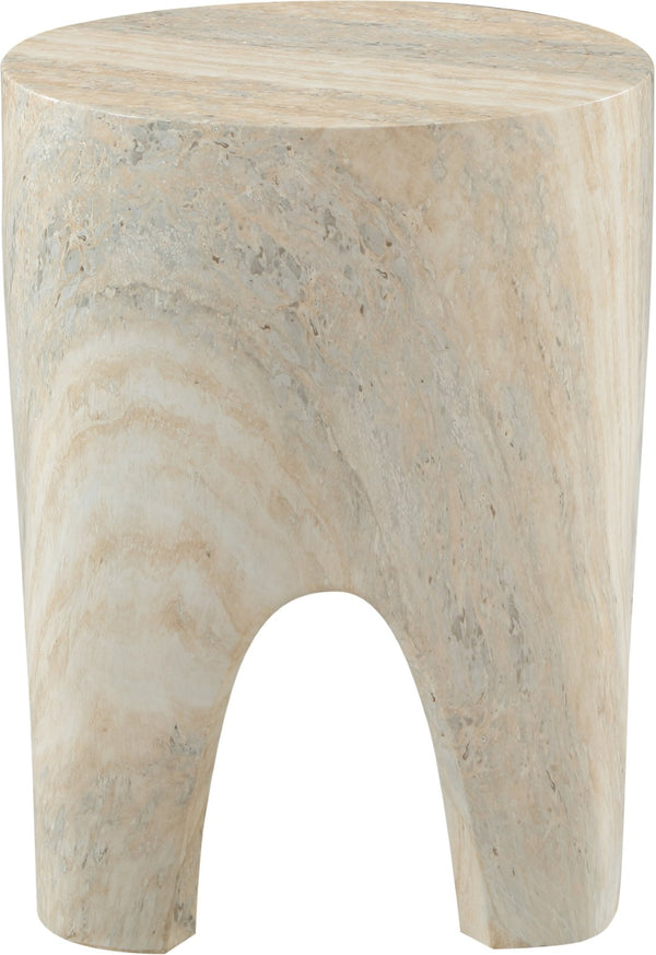 Meridian Furniture Foligno Sculptural Concrete End Table with Arched Cutouts for Indoor Outdoor Living Spaces Natural 99054Travertine-ET