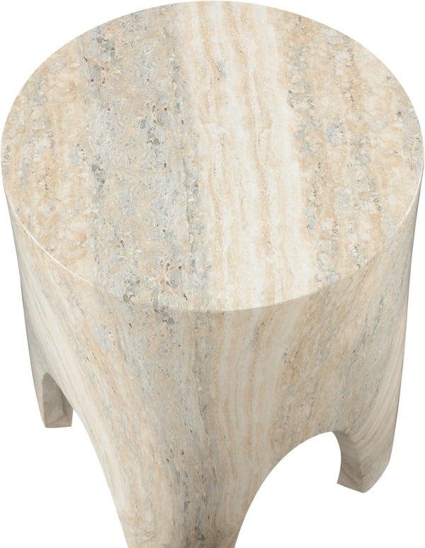 Meridian Furniture Foligno Sculptural Concrete End Table with Arched Cutouts for Indoor Outdoor Living Spaces Natural 99054Travertine-ET
