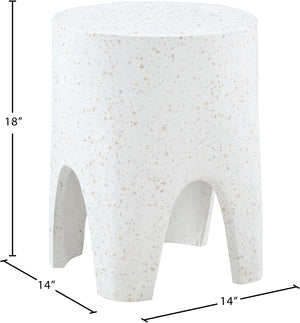 Meridian Furniture Foligno Sculptural Concrete End Table with Arched Cutouts for Indoor Outdoor Living Spaces White 99054White-ET