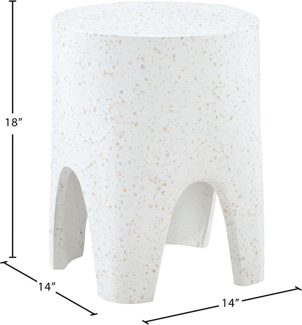 Meridian Furniture Foligno Sculptural Concrete End Table with Arched Cutouts for Indoor Outdoor Living Spaces White 99054White-ET