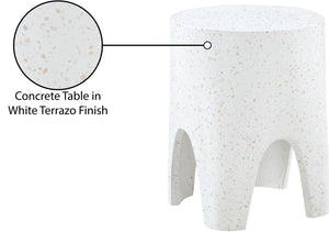 Meridian Furniture Foligno Sculptural Concrete End Table with Arched Cutouts for Indoor Outdoor Living Spaces White 99054White-ET